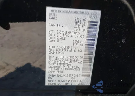 2023 Nissan Pathfinder Platinum 4Wd из США, поврежденный, VIN 5N1DR3DJ1PC257247